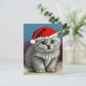 Vintage Kerstkat in Santa Hat Feestdagenkaart (Staand voorkant)