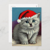 Vintage Kerstkat in Santa Hat Feestdagenkaart (Voorkant / Achterkant)