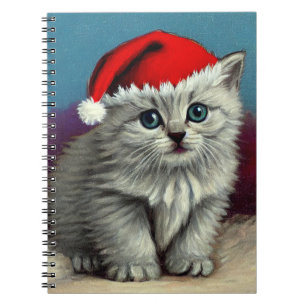 Vintage Kerstkat in Santa Hat Notitieboek