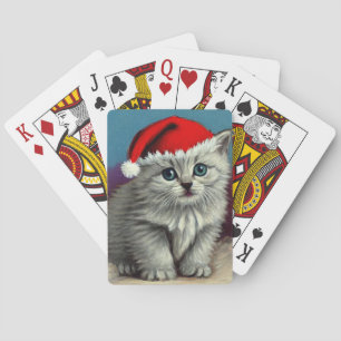 Vintage Kerstkat in Santa Hat Pokerkaarten