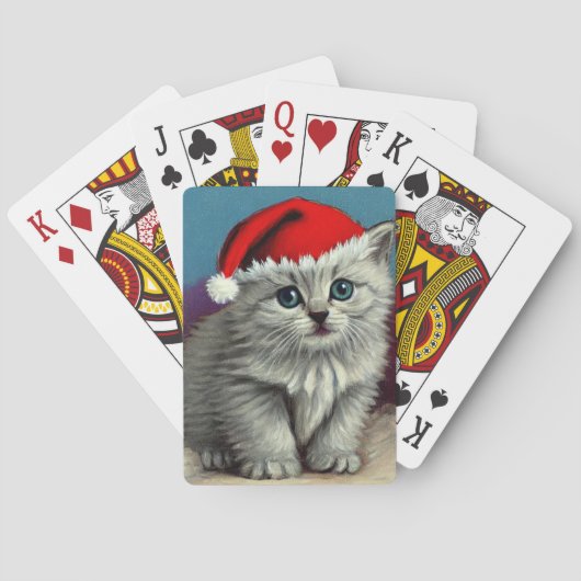 Vintage Kerstkat in Santa Hat Pokerkaarten (Achterkant)