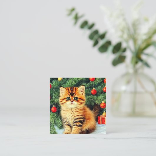 Vintage kerstkat informatiekaartje (Staand voorkant)