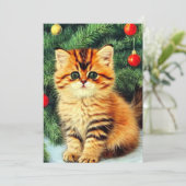 Vintage kerstkat kaart (Staand voorkant)