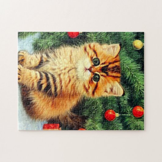 Vintage kerstkat legpuzzel (Horizontaal)