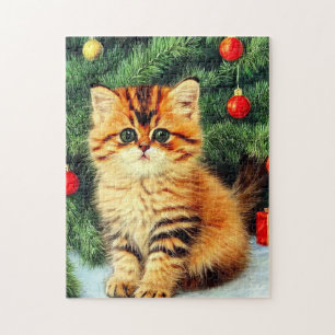 Vintage kerstkat legpuzzel
