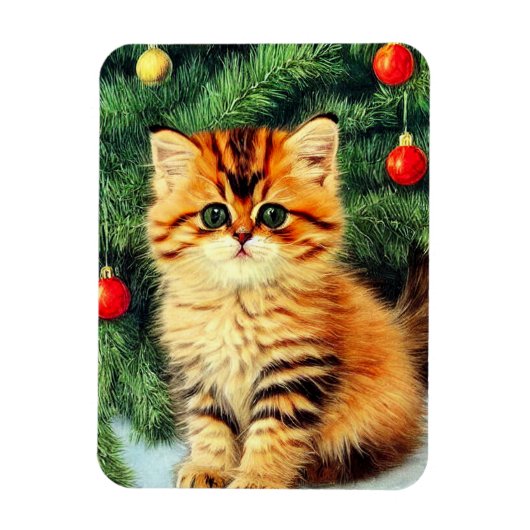 Vintage kerstkat magneet (Verticaal)