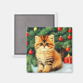 Vintage kerstkat magneet (Voorkant / Achterkant)