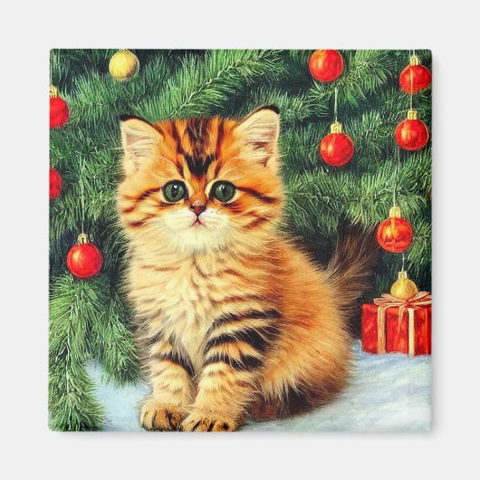 Vintage kerstkat magneet (Voorkant)