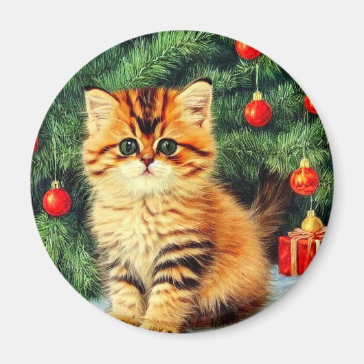Vintage kerstkat magneet (Voorkant)