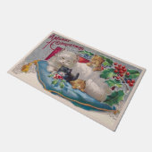 Vintage Kerstkat met Kittens Vrolijk Kerstfeest Deurmat (Schuin)