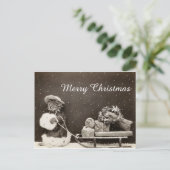 Vintage kerstkat met lepel en lepel feestdagenkaart (Staand voorkant)