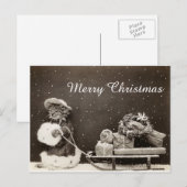 Vintage kerstkat met lepel en lepel feestdagenkaart (Voorkant / Achterkant)