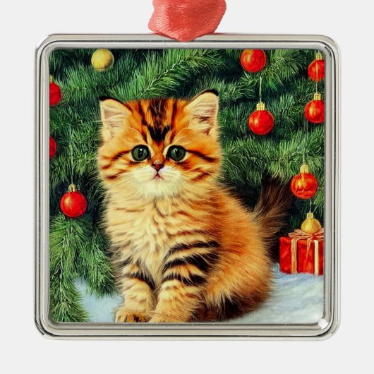 Vintage kerstkat metalen ornament (Voorkant)