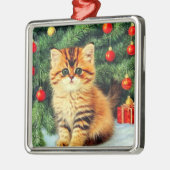 Vintage kerstkat metalen ornament (Links)