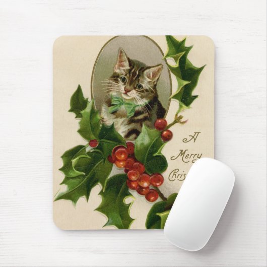 Vintage kerstkat muismat (Met muis)