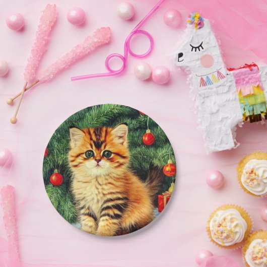 Vintage kerstkat papieren bordje (Feest)