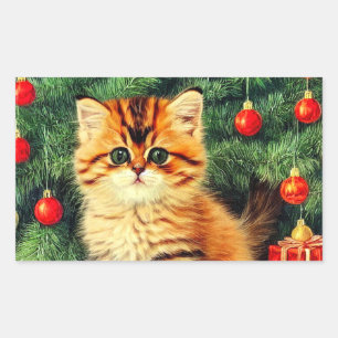Vintage kerstkat rechthoekige sticker