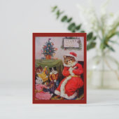 Vintage kerstkat Santa & Kitten Kinder kopie Briefkaart (Staand voorkant)