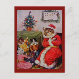 Vintage kerstkat Santa & Kitten Kinder kopie Briefkaart