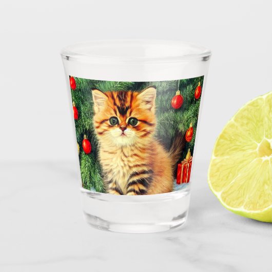 Vintage kerstkat shot glas (Voorkant)