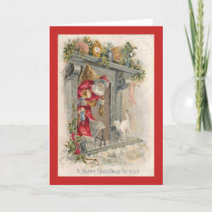 Vintage Kerstkat & Sinterklaas Kaart