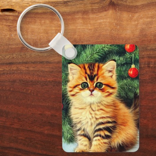 Vintage kerstkat sleutelhanger (Voorkant)