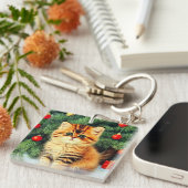 Vintage kerstkat sleutelhanger (Voorkant Rechts)