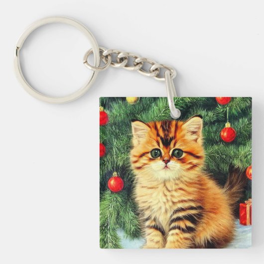 Vintage kerstkat sleutelhanger (voorkant)