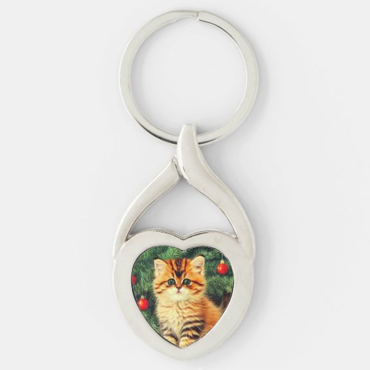 Vintage kerstkat sleutelhanger (Voorkant)