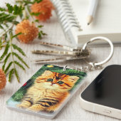 Vintage kerstkat sleutelhanger (Voorkant Rechts)