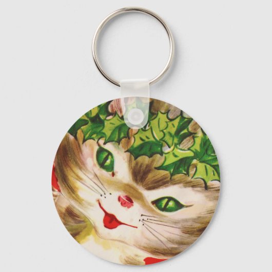 vintage-kerstkat sleutelhanger (Voorkant)