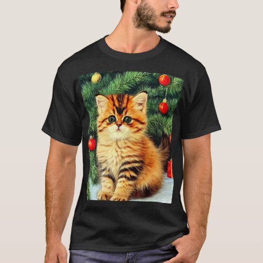 Vintage kerstkat t-shirt (Voorkant)