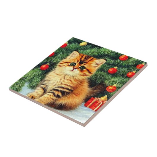 Vintage kerstkat tegeltje (Zijkant)