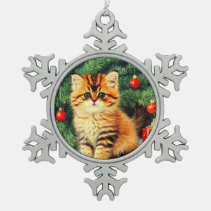Vintage kerstkat tin sneeuwvlok ornament