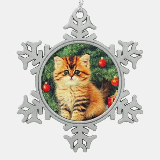 Vintage kerstkat tin sneeuwvlok ornament (Voorkant)