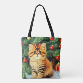 Vintage kerstkat tote bag (Achterkant)