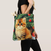 Vintage kerstkat tote bag (Dichtbij)