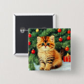 Vintage kerstkat vierkante button 5,1 cm (Voorkant /achterkant)