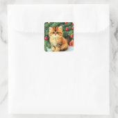 Vintage kerstkat vierkante sticker (Tas)
