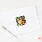 Vintage kerstkat vierkante sticker (Envelop)