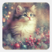 Vintage kerstkat vierkante sticker (Voorkant)