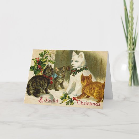 Vintage kerstkatjes feestdagen kaart (Voorkant)