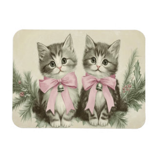 Vintage Kerstkatjes Met Roze Strikken Flexibel Magneet