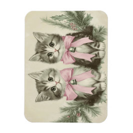 Vintage Kerstkatjes Met Roze Strikken Flexibel Magneet