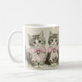 Vintage Kerstkatjes met Roze Strikken Koffiemok