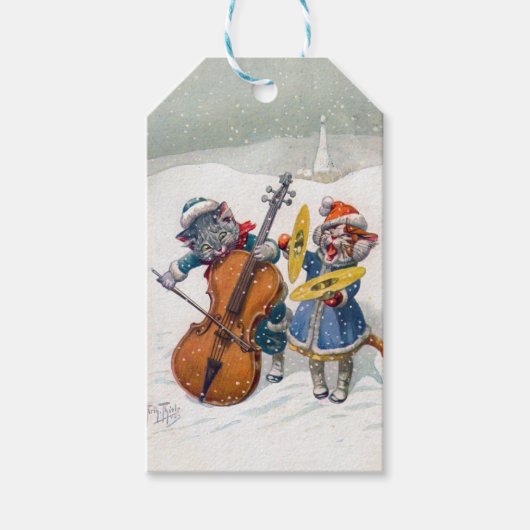 Vintage kerstkatten, Arthur Thiele Cadeaulabel (Voorkant)