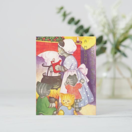 Vintage kerstkatten briefkaart (Staand voorkant)
