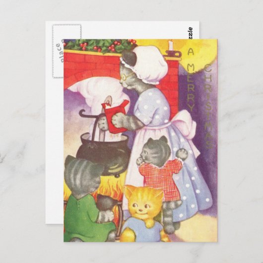 Vintage kerstkatten briefkaart (Voorkant / Achterkant)