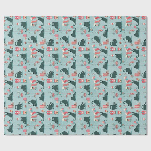 Vintage kerstkatten cadeaupapier (Vlak)