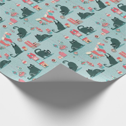 Vintage kerstkatten cadeaupapier (Hoek)